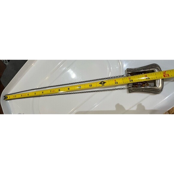 Vintage Artisan Crafted Silver Tone Belt Buckle Link Chain Pendant Necklace - Picture 5 of 7